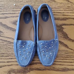 Blue leather flats